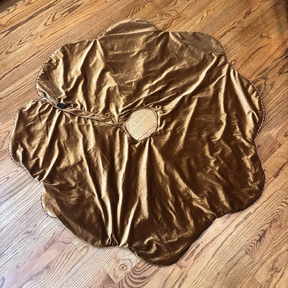 Serendipity Christmas Tree Skirt Red Gold Velvet Tassel Ruffle Holiday Decor 50